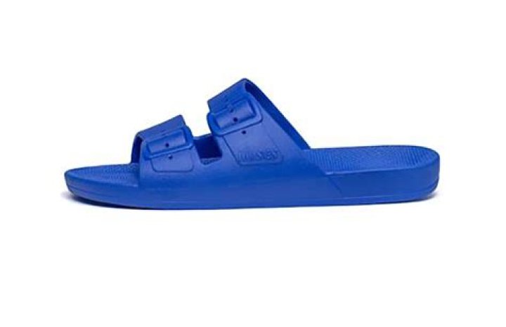 Freedom Moses Blue Basic Cyan slides, $45, freedomoses.com