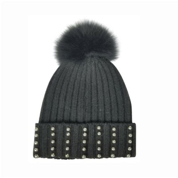 Hat Attack Silver Stud Beanie, Black, $78