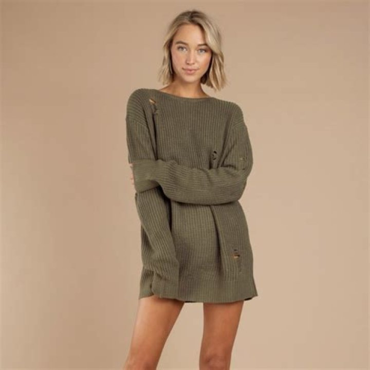 Tobi Complicated Olive Distressed Sweater Dress
